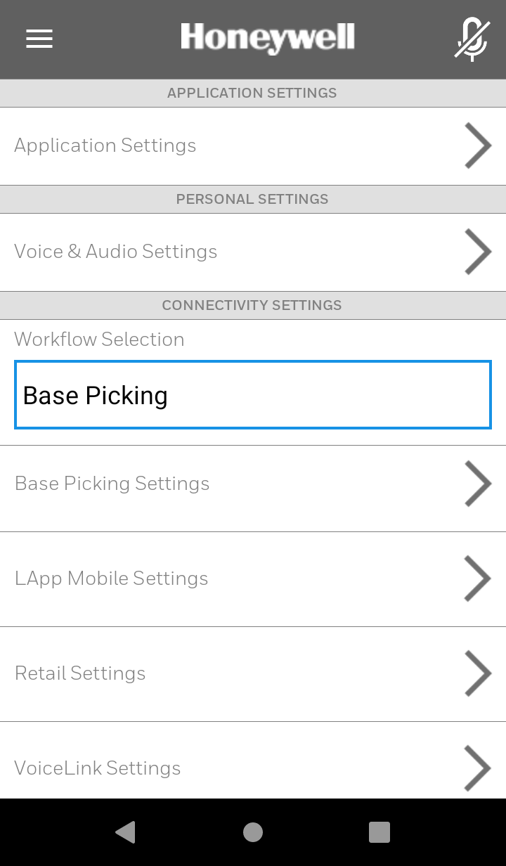 Configuration Mobile Application Main Page