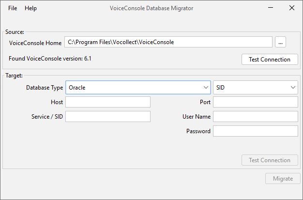 VoiceConsole Database Migrator - Oracle Server