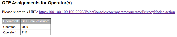 OTP Assignments for Operator